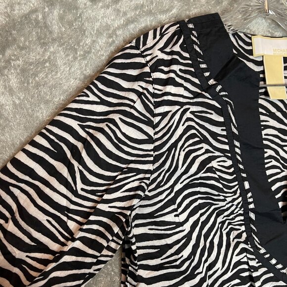 Michael Kors Women Y2K Zebra Animal Print Mob Wife Long Sleeve Tunic Top S - Picture 3 of 11